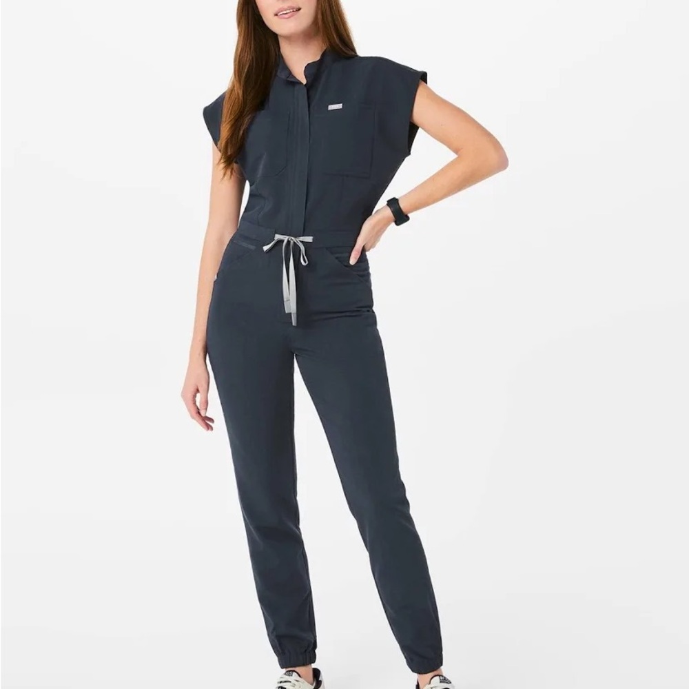Figs Charcoal Jumpsuit with Drawstring Waist